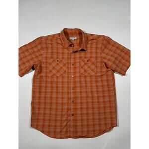 Orvis Orange Plaid Short Sleeve Button Shirt Mens L Fishing